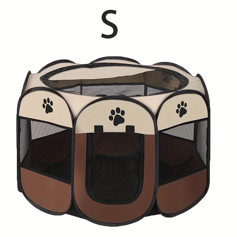 Durable Oxford Cloth Octagonal Pet Playpen for Cats and Dogs - Foldable, Scratch Resistant, Two-tone Design with Paw Print Accents, Indoor/ Outdoor Use (S, M, L), Portable Pet Playpen | Travel-Friendly Pet Pen | Durable Pet Tent