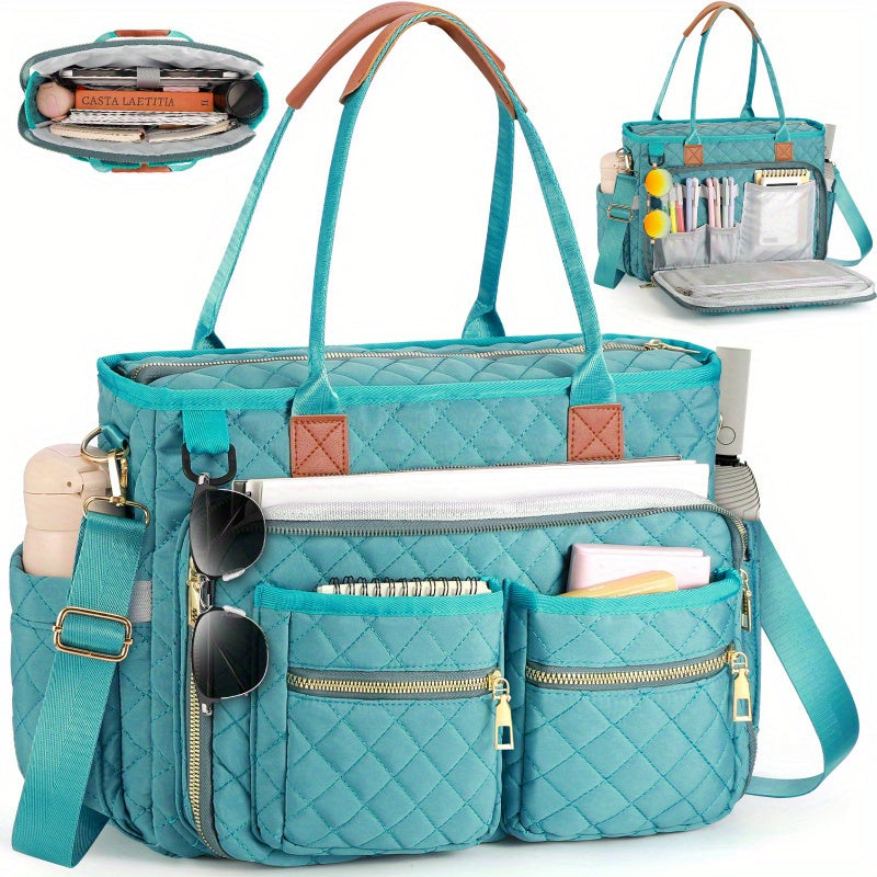 Lehrertasche für Damen, Damen 2025 Neue Tote Bag mit Rautenmuster für Pendler, Laptop-Tasche mit mehreren Fächern und strapazierfähige professionelle Arbeitstasche