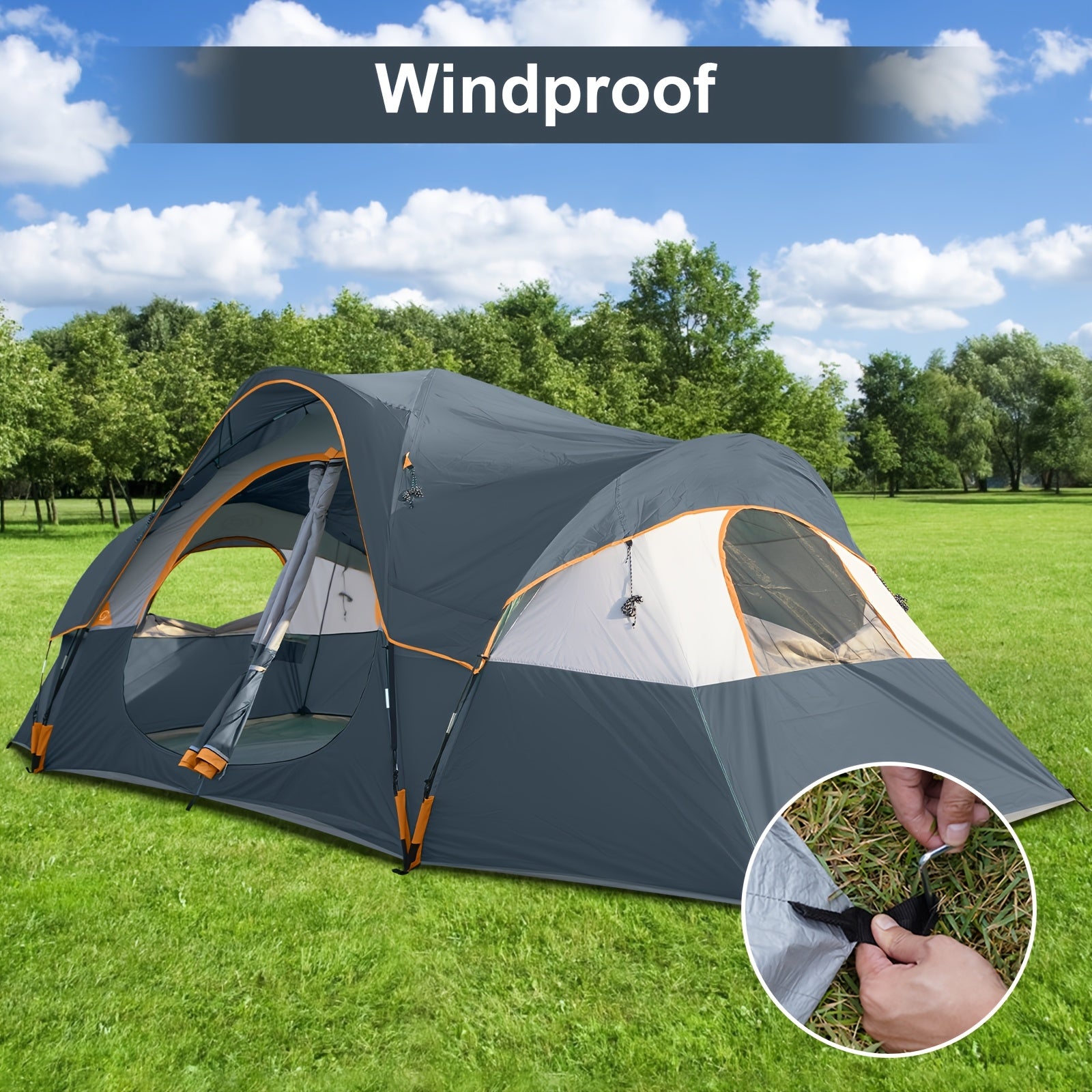 10 Person for family Camping Tent, Spacious 2 Room & Windproof Cabin Tent With Mesh Windows, Easy Setup, Perfect For Family Trips & Outdoor Gatherings