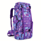 18.49gal Patriotic Purple Tie-Dye Hiking Backpack - Lightweight, Spacious with Flag Emblem, Oxford Material, Adjustable Straps for Trekking, Climbing & Camping