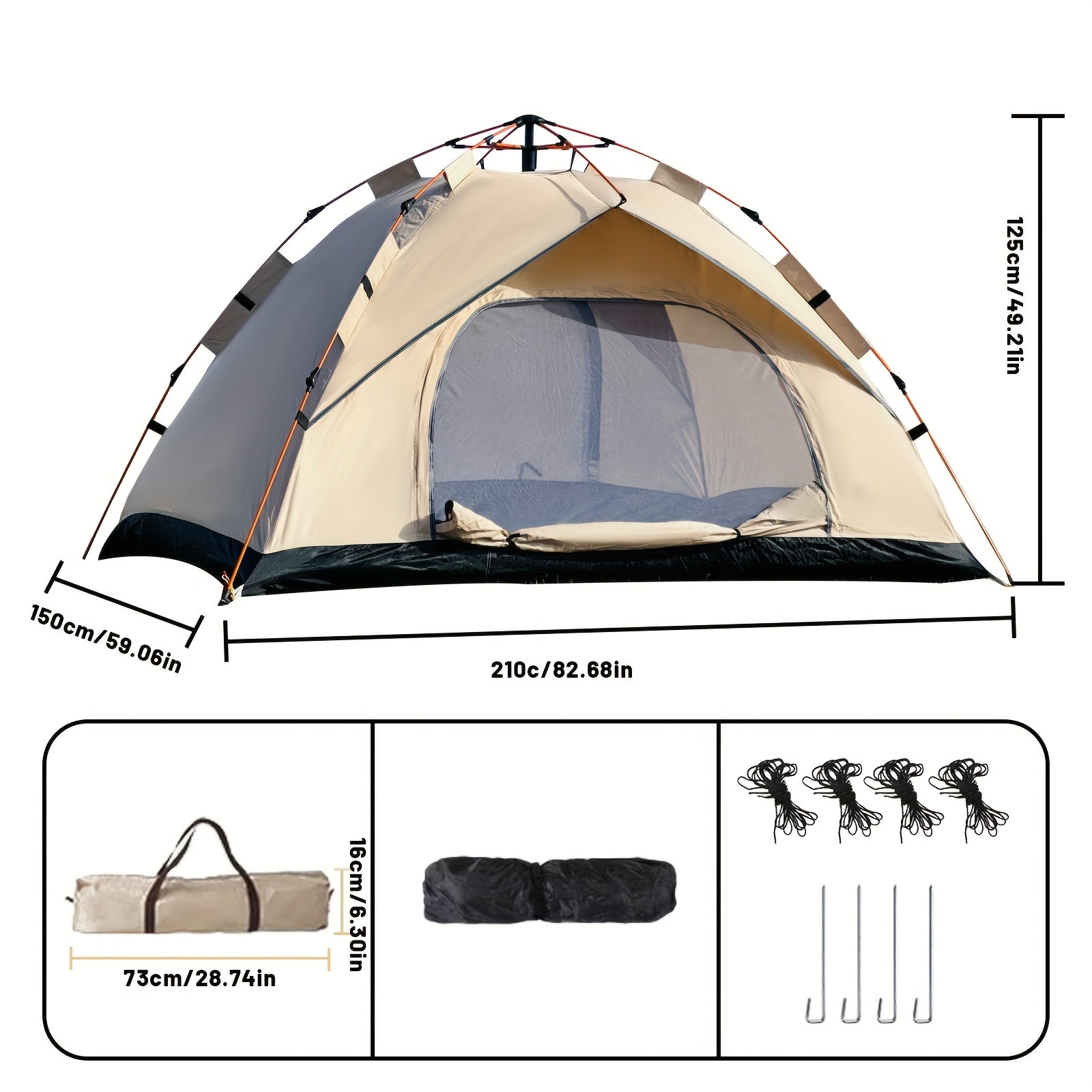 Vollautomatisches Pop-up-Zelt für Outdoor-Selbstfahrertouren, Camping, Angeln und Strandschutz, geeignet für 2-3 oder 3-4 Personen, tragbar zum Angeln und Wandern