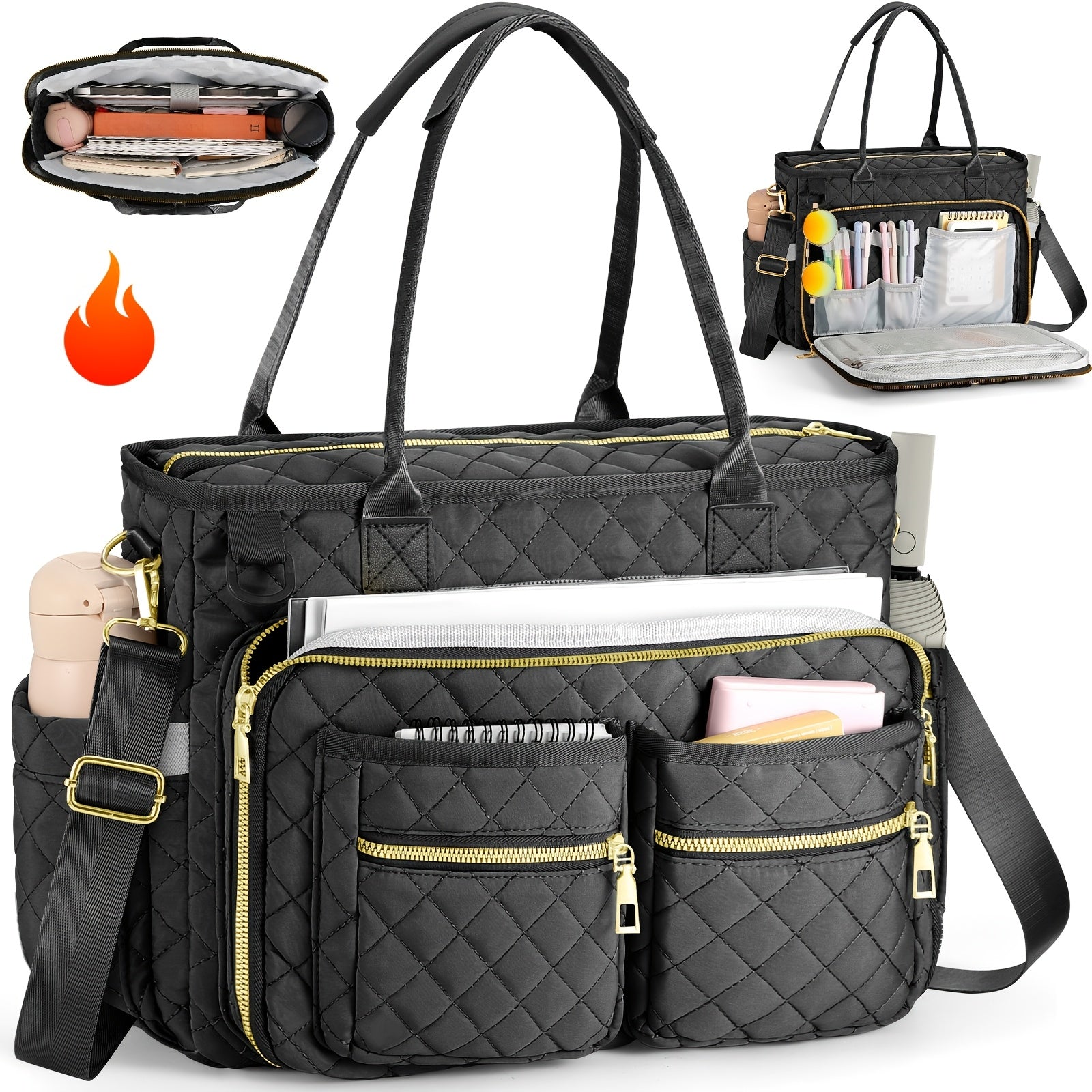 Lehrertasche für Damen, Damen 2025 Neue Tote Bag mit Rautenmuster für Pendler, Laptop-Tasche mit mehreren Fächern und strapazierfähige professionelle Arbeitstasche