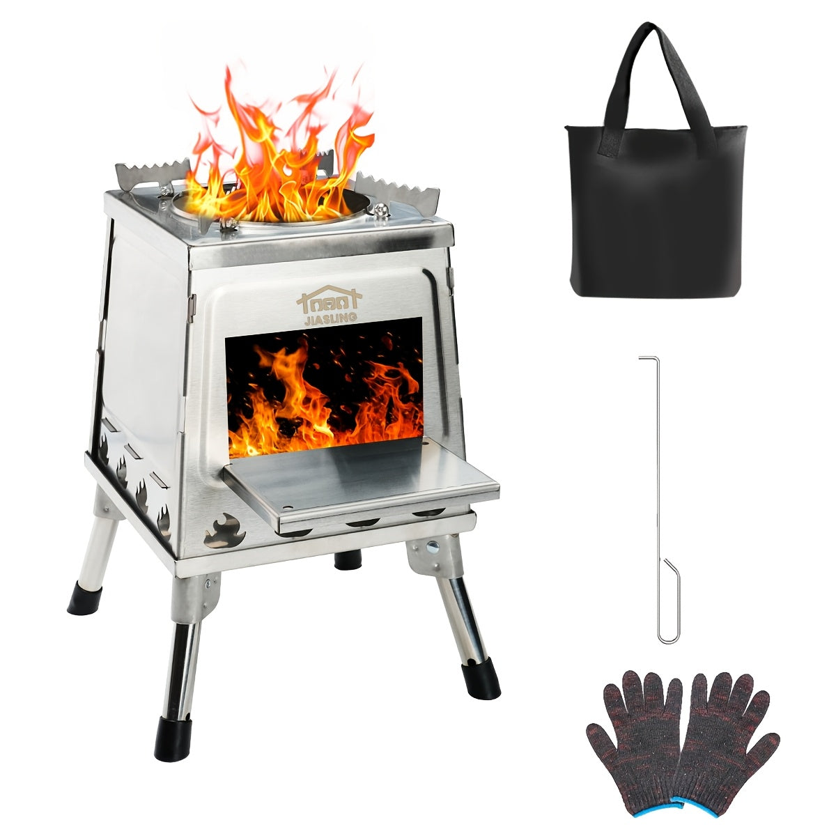 Wood Burning Camp Stove Tragbarer Gusseisenholzofen für Outdoor, Wandern, Picknick, BBQ, Reisen, Schwarz, Tragbarer Heizofen für Camping, Tragbarer Outdoor-Kochofen