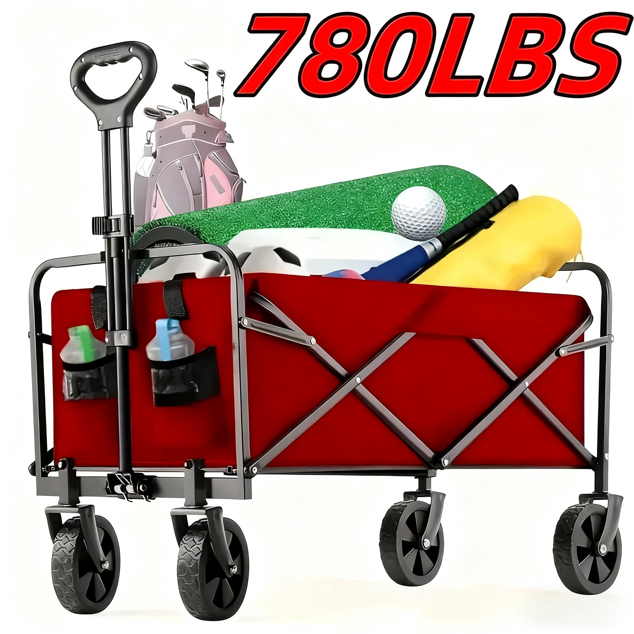 [Heavy Duty Folding Cart] Schwerlast-Geländeklappwagen 350LBS/ 520LBS/ 780LBS | Große Kapazität Camper Utility Cart für Garten-Einkäufe, Sport, Outdoor, Gartenausrüstung - Schwarz Multifunktional