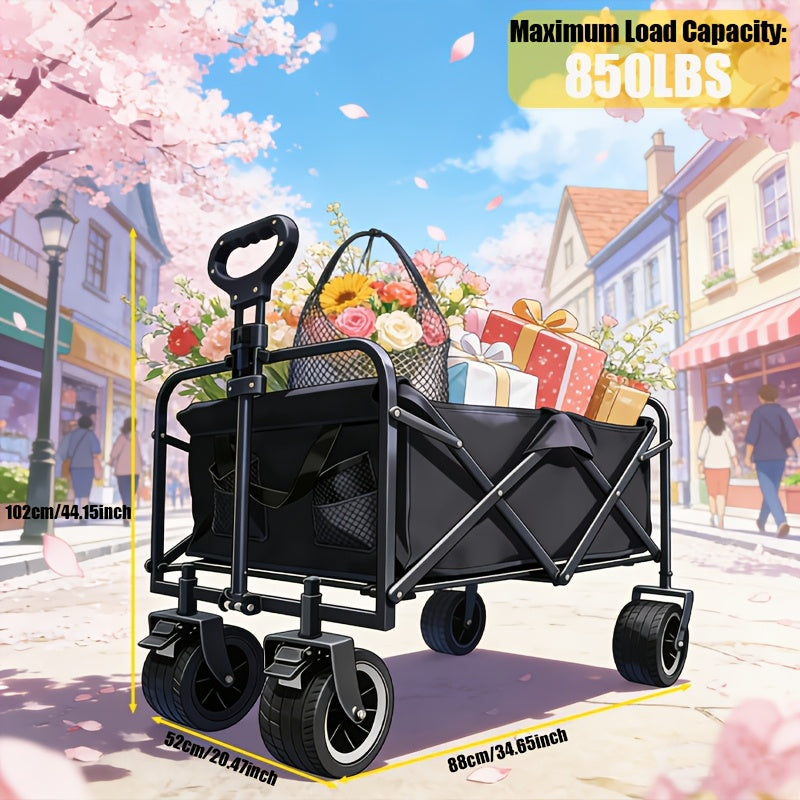 Sturdy And Durable Outdoor Cart That Can Be Folded, Featuring All-Terrain Wheels, a Stainless Steel Frame, And Made from 600D Oxford Fabric. Available in Various Styles, This Spacious Camping Cart Is Perfect for Activities Like Camping, Gardening