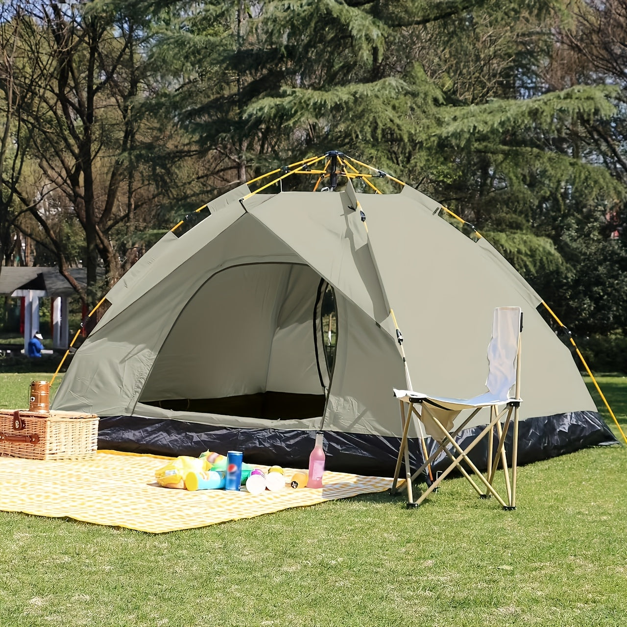 Geeignet für 4 Personen, Faltbares Automatikzelt, Tragbares Campingzelt, Multifunktionaler Outdoor-Unterstand, Wind- und Sonnenschutz