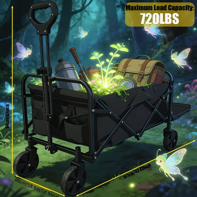 Sturdy And Durable Outdoor Cart That Can Be Folded, Featuring All-Terrain Wheels, a Stainless Steel Frame, And Made from 600D Oxford Fabric. Available in Various Styles, This Spacious Camping Cart Is Perfect for Activities Like Camping, Gardening