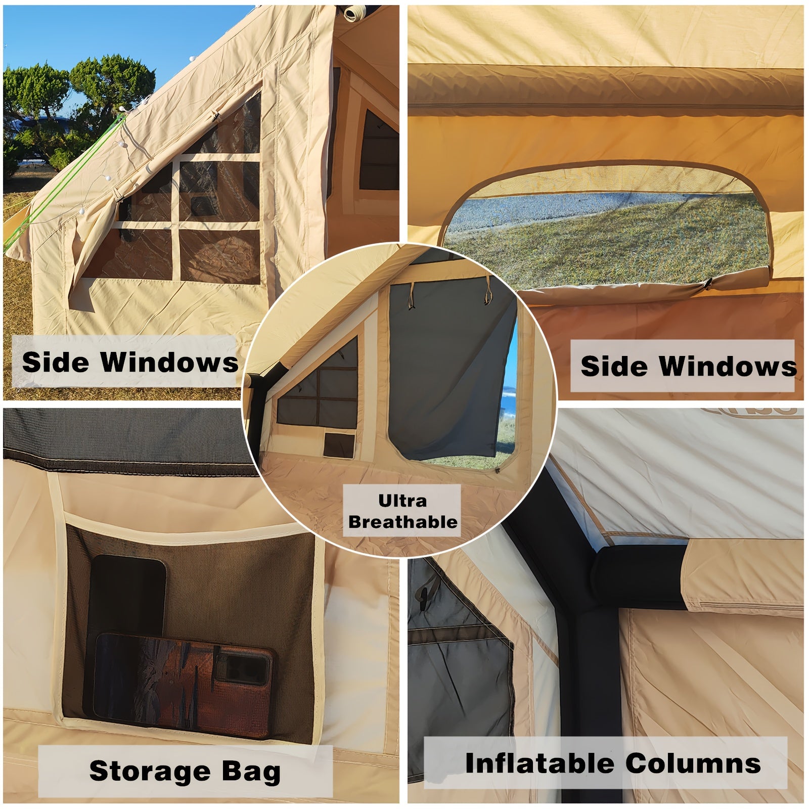 AISUNSS Inflatable Camping Tent for 4-6 Person, Easy Setup High Quality Outdoor Oxford Tents with Pump,Self-Supporting Structure Inflatable House Tent, Cabin Tent with Mesh Windows & Doors