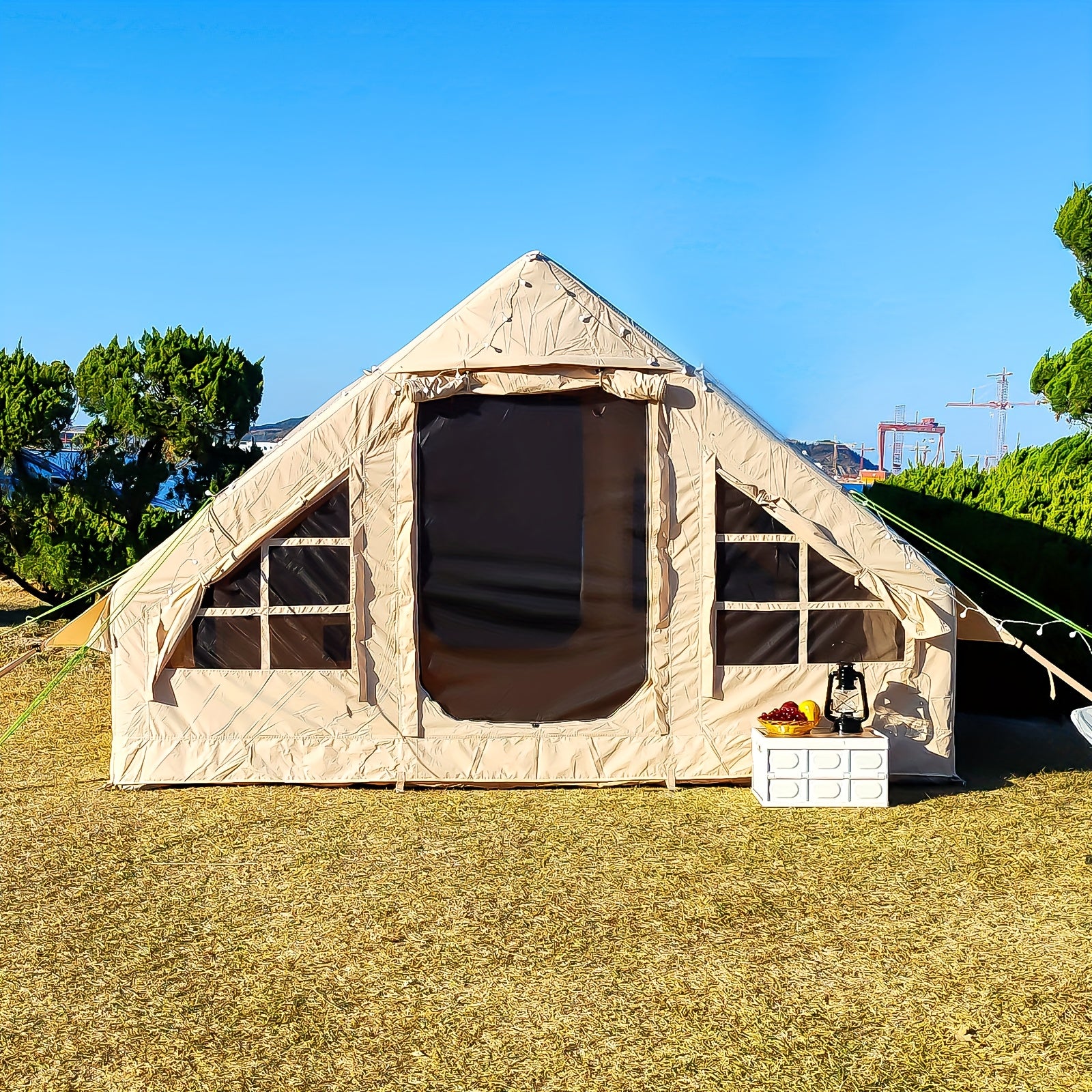 AISUNSS Inflatable Camping Tent for 4-6 Person, Easy Setup High Quality Outdoor Oxford Tents with Pump,Self-Supporting Structure Inflatable House Tent, Cabin Tent with Mesh Windows & Doors