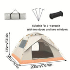 Suitable for 4 People, Foldable Automatic Tent, Portable Camping Tent, Multifunctional Outdoor Shelter, Windproof and Sunproof