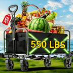 220LBS/ 450LBS/ 680LBS All Terrain Heavy Duty Folding Cart, Large Capacity Camper Suitable for Yard Shopping/ Sports/ Outdoor/ Gardening Equipment Handling, Black Multifunctional Utility Cart