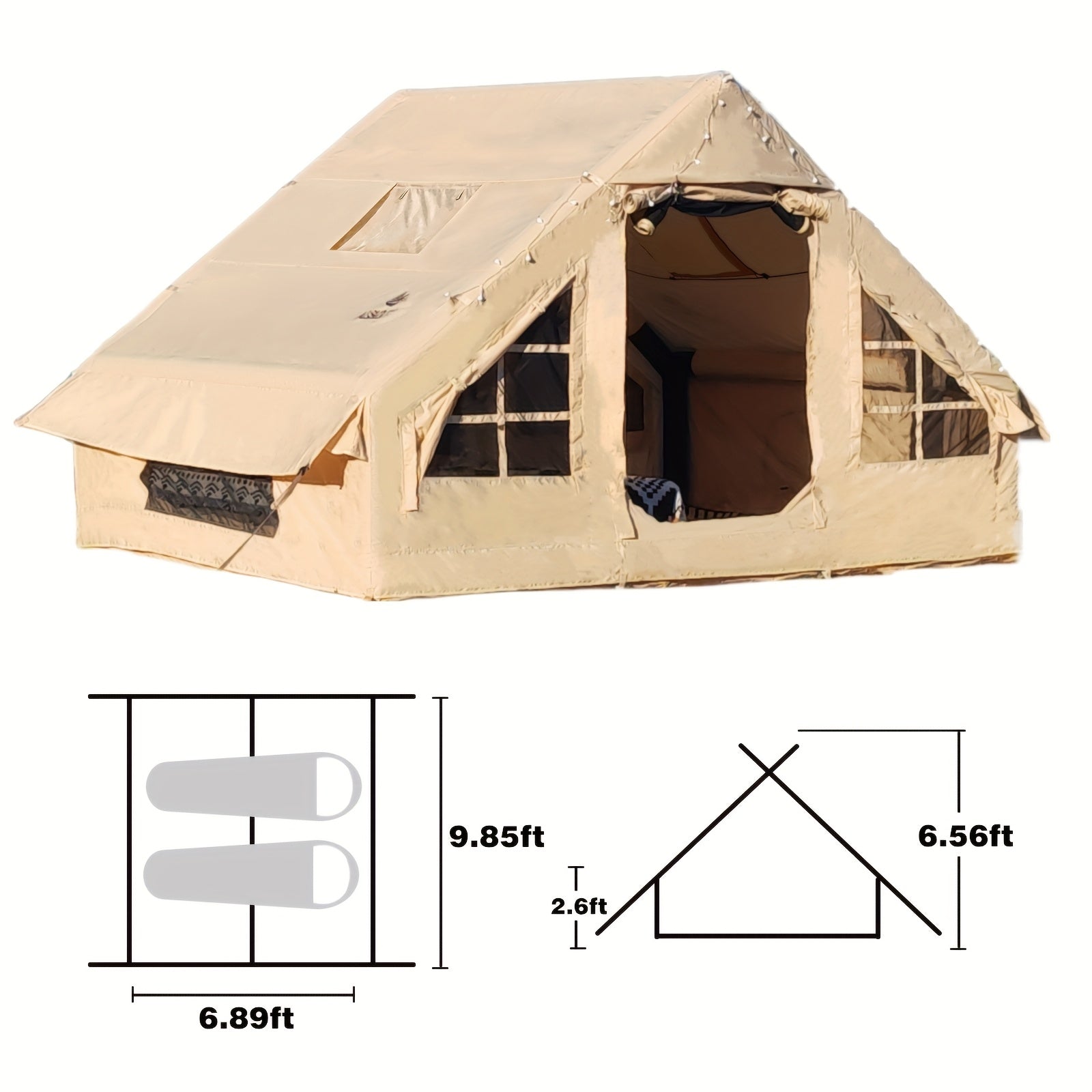 AISUNSS Inflatable Camping Tent for 4-6 Person, Easy Setup High Quality Outdoor Oxford Tents with Pump,Self-Supporting Structure Inflatable House Tent, Cabin Tent with Mesh Windows & Doors