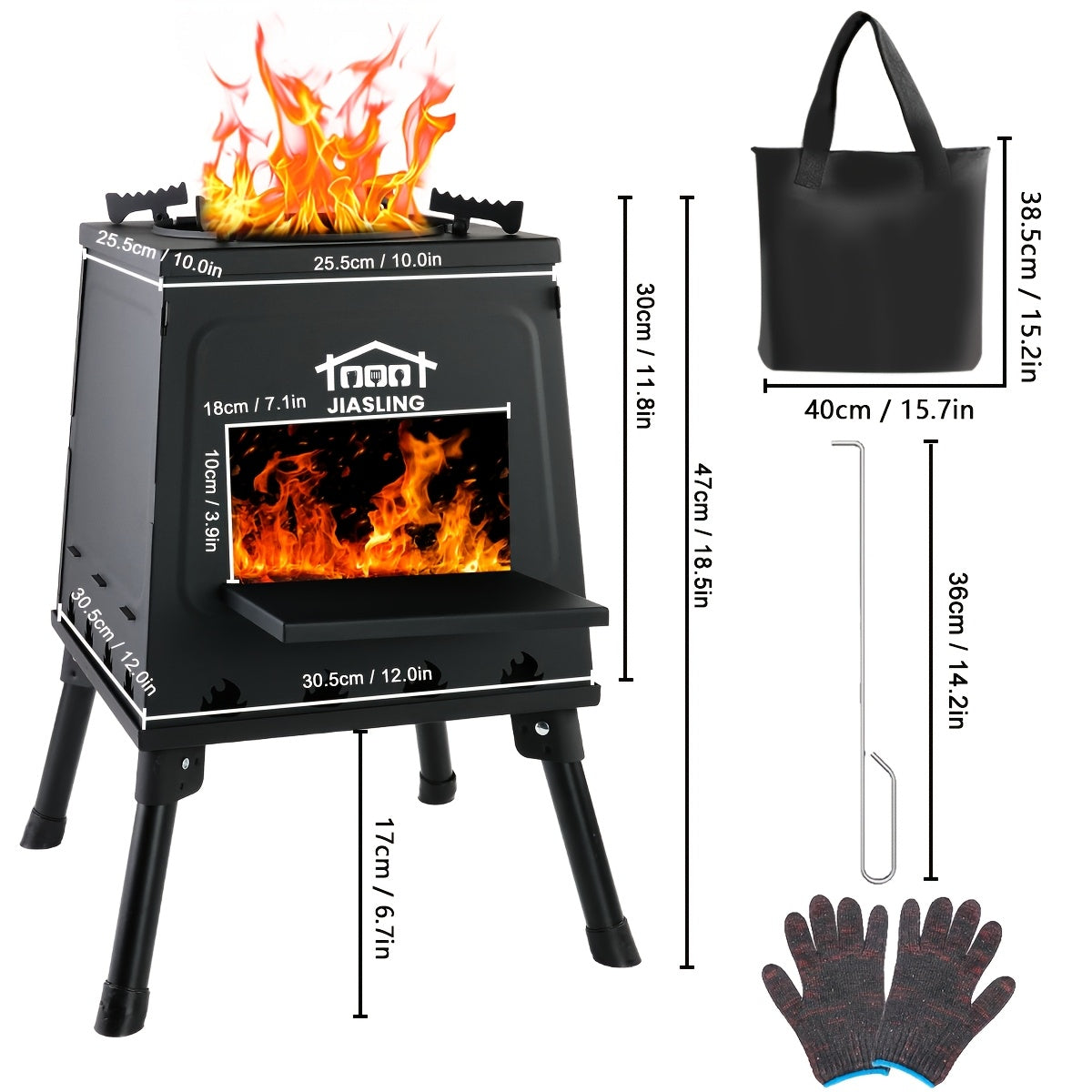 Wood Burning Camp Stove Tragbarer Gusseisenholzofen für Outdoor, Wandern, Picknick, BBQ, Reisen, Schwarz, Tragbarer Heizofen für Camping, Tragbarer Outdoor-Kochofen