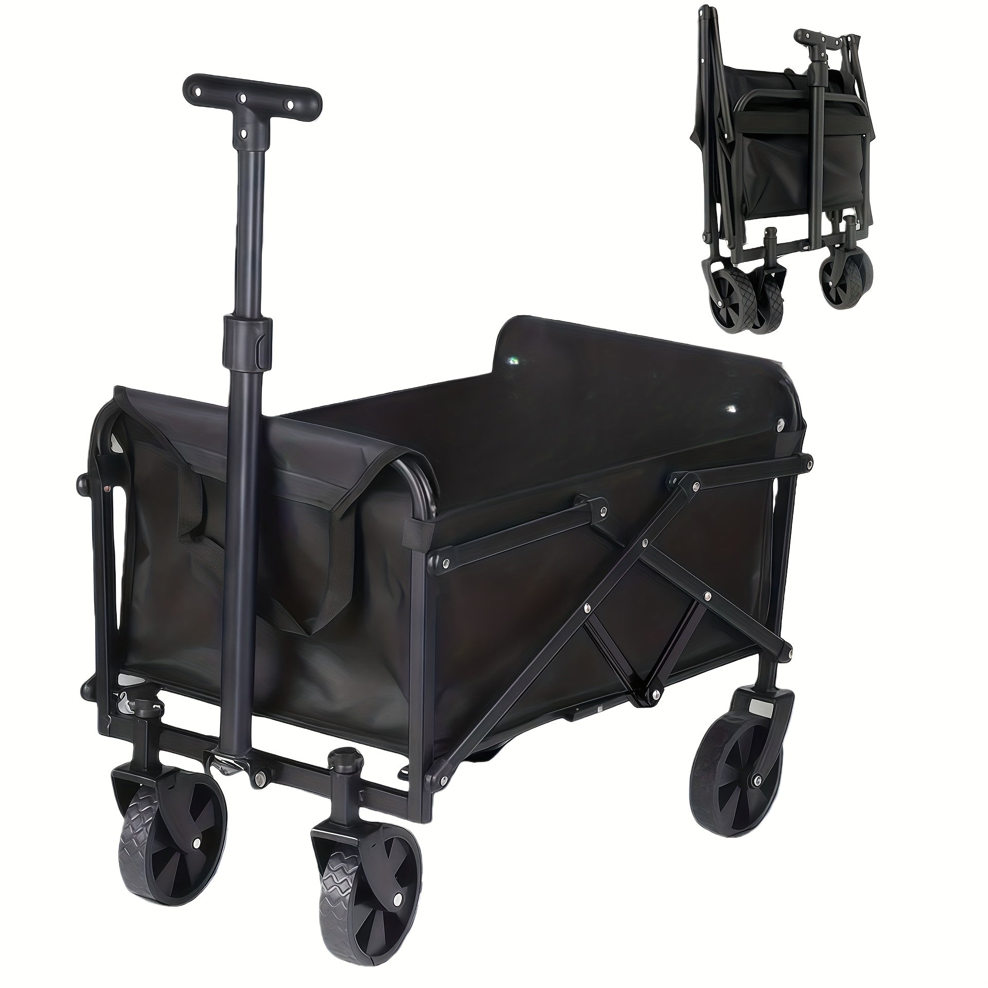 220LBS/ 450LBS/ 680LBS All Terrain Heavy Duty Folding Cart, Large Capacity Camper Suitable for Yard Shopping/ Sports/ Outdoor/ Gardening Equipment Handling, Black Multifunctional Utility Cart