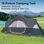 10 Person for family Camping Tent, Spacious 2 Room & Windproof Cabin Tent With Mesh Windows, Easy Setup, Perfect For Family Trips & Outdoor Gatherings