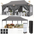 10X20Ft/10X10Ft Pop Up Canopy Tent with Sidewalls, Heavy Duty Wedding Party Tent, Height Adjustable Outdoor Portable Gazebo, Instant Sun Protection Shelter, with Wheeled Bag