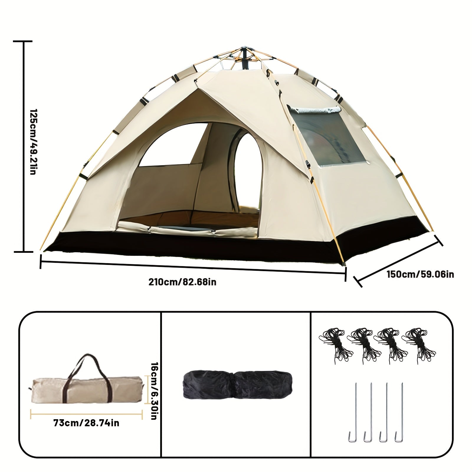 Vollautomatisches Pop-up-Zelt für Outdoor-Selbstfahrertouren, Camping, Angeln und Strandschutz, geeignet für 2-3 oder 3-4 Personen, tragbar zum Angeln und Wandern