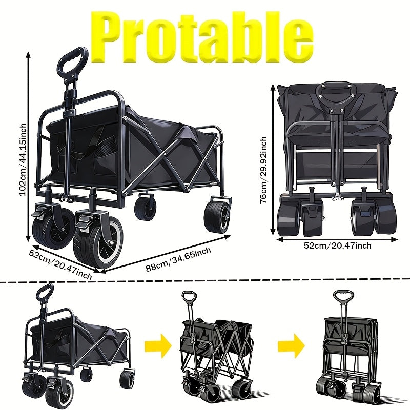 Sturdy And Durable Outdoor Cart That Can Be Folded, Featuring All-Terrain Wheels, a Stainless Steel Frame, And Made from 600D Oxford Fabric. Available in Various Styles, This Spacious Camping Cart Is Perfect for Activities Like Camping, Gardening