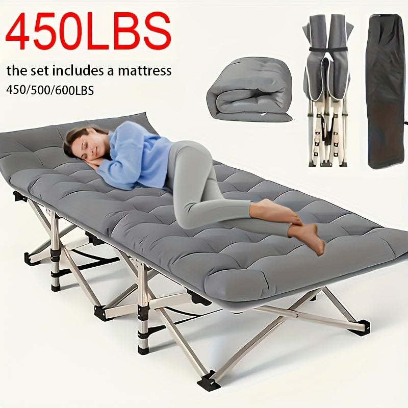 75-Inch 480/500/600 Lbs Outdoor Folding Bed, Without Mattress Available. Camping Bed with Flip Mattress, Portable Foldable Guest Bed, 600Lbs Weight Capacity, Heavy-Duty Bed with Handbag, Suitable For, Adults, Travelers, Gardens, Outdoor Solely