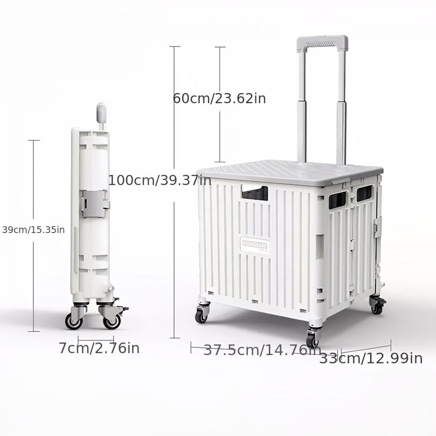 1pc Office Folding Portable Lightweight Cart 10.2 Gallon/14.7 Gallon, Portable Small Trailer, Plastic Travel Case, Outdoor Trolley with Universal Wheels And Lid for Camping, Shopping, Picnics Office