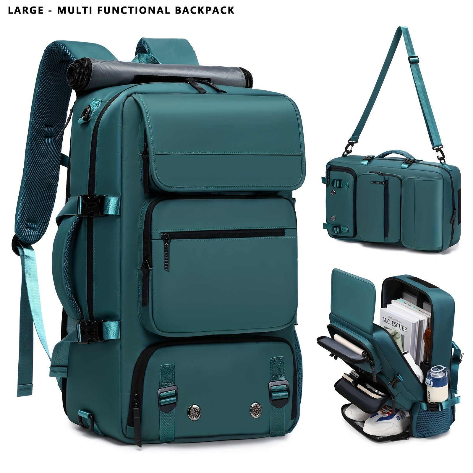 Men'S Large Capacity Travel Laptop Backpack, Airline Approved Business Work Bag, Fits 17-inch Notebook, Durable Nylon Material, With Shoe Compartment, Adjustable Shoulder Straps, And Multiple Utility Pockets, Ideal For Outdoor Hiking And Camping