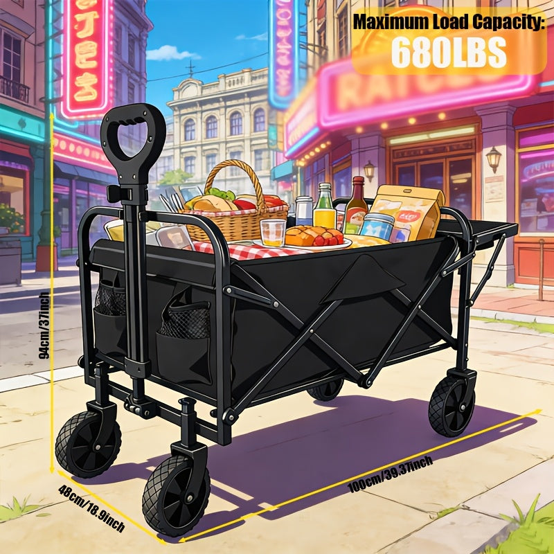 Sturdy And Durable Outdoor Cart That Can Be Folded, Featuring All-Terrain Wheels, a Stainless Steel Frame, And Made from 600D Oxford Fabric. Available in Various Styles, This Spacious Camping Cart Is Perfect for Activities Like Camping, Gardening