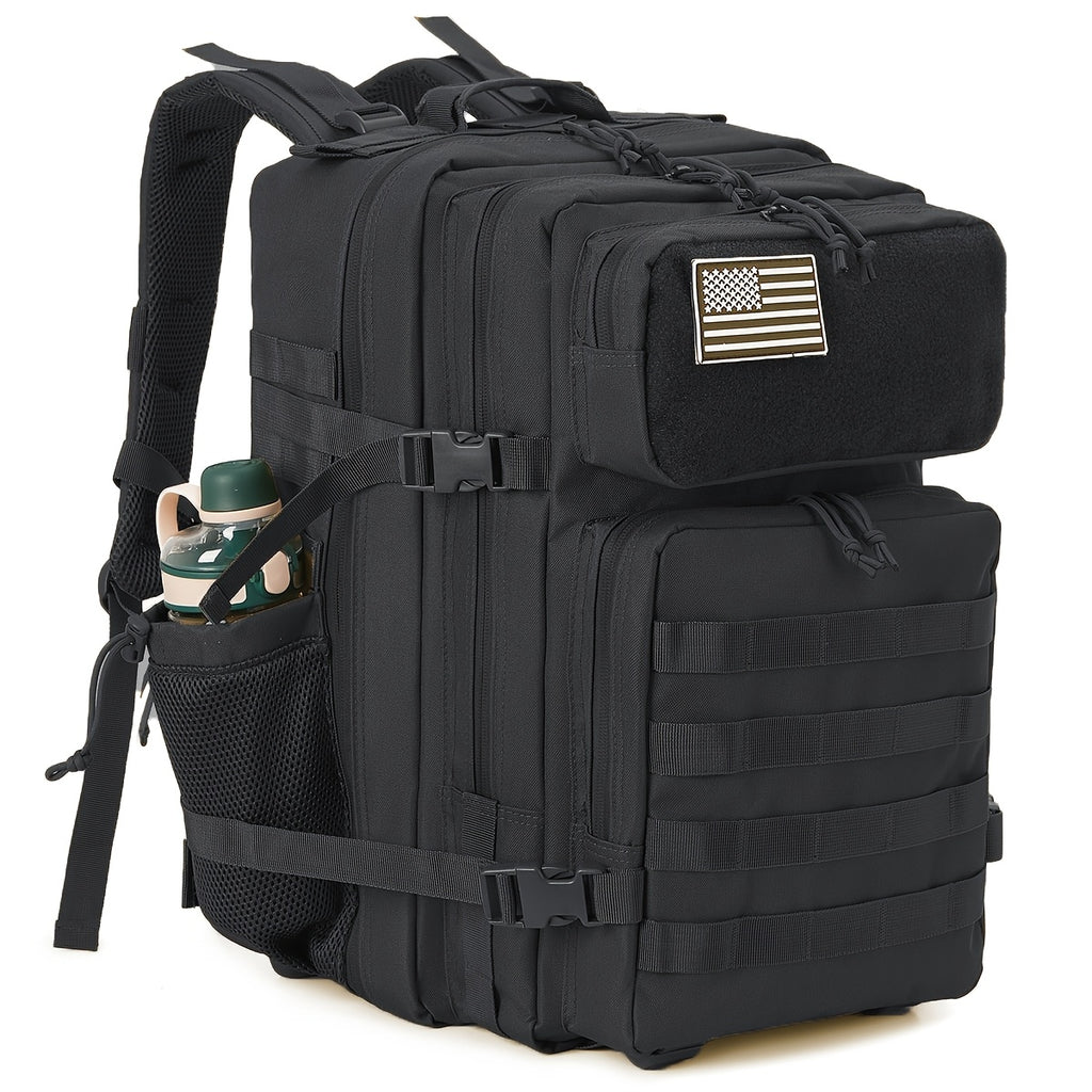 11.89gal Tactical Hiking Backpack - Durable Polyester, Multifunctional Camping & Trekking Shoulder Bag with Zip Closure, Ideal for 3-Day Outdoor Adventures, Hunting, and Sports, Available in Black, Gray, Red, and Green, Camping Gear | Modern Backpack | Ad