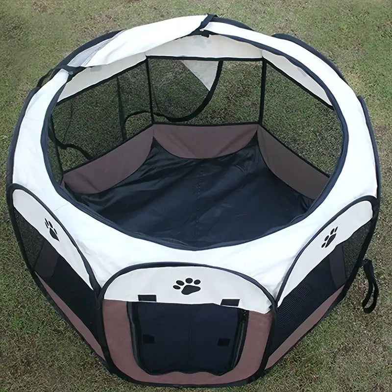 Durable Oxford Cloth Octagonal Pet Playpen for Cats and Dogs - Foldable, Scratch Resistant, Two-tone Design with Paw Print Accents, Indoor/ Outdoor Use (S, M, L), Portable Pet Playpen | Travel-Friendly Pet Pen | Durable Pet Tent