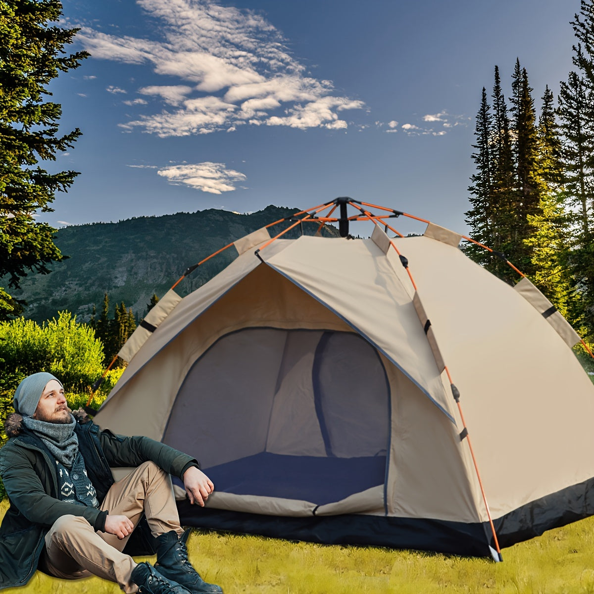 Vollautomatisches Pop-up-Zelt für Outdoor-Selbstfahrertouren, Camping, Angeln und Strandschutz, geeignet für 2-3 oder 3-4 Personen, tragbar zum Angeln und Wandern
