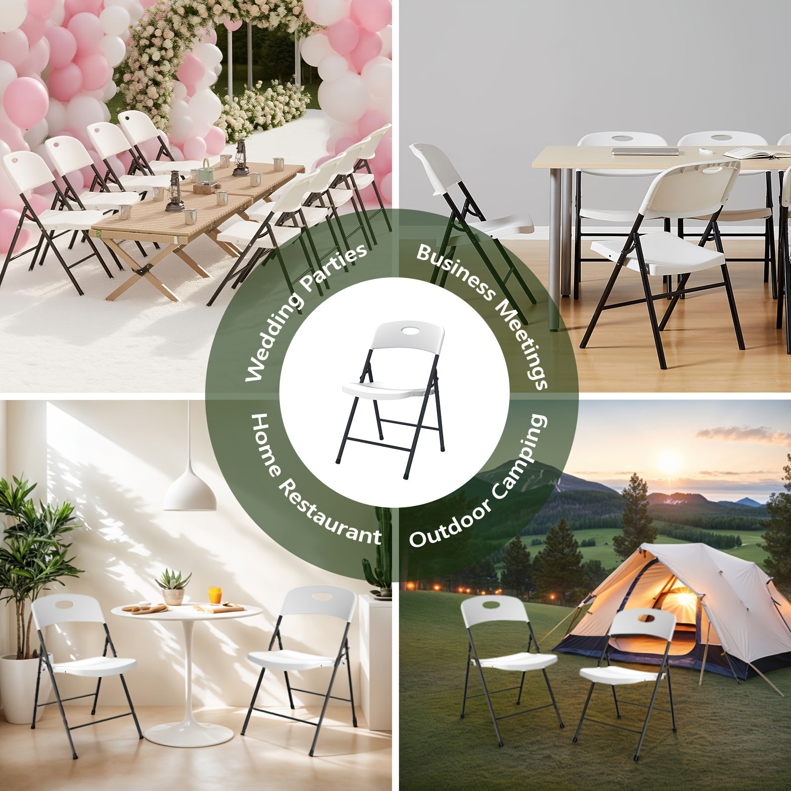 4pcs Black And White Folding Multi-functional Chair, with A Sturdy Metal Frame, Foldable And Easy to Store, Suitable for Indoor And Outdoor Office Use, Indoor Seating, Outdoor Furniture, Minimalist Chair, Foldable Furniture, Easy Storage