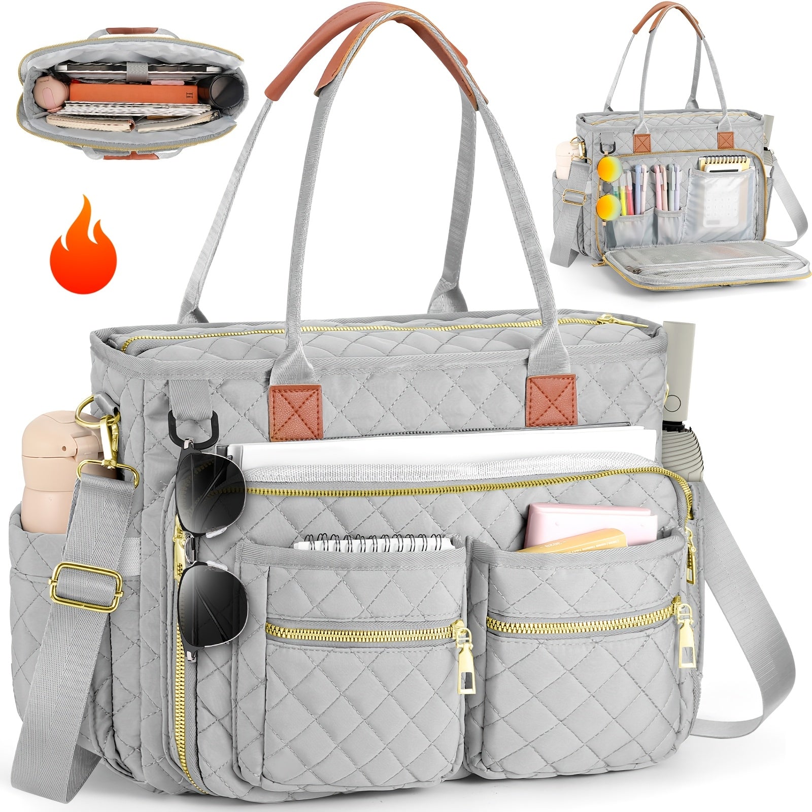 Lehrertasche für Damen, Damen 2025 Neue Tote Bag mit Rautenmuster für Pendler, Laptop-Tasche mit mehreren Fächern und strapazierfähige professionelle Arbeitstasche