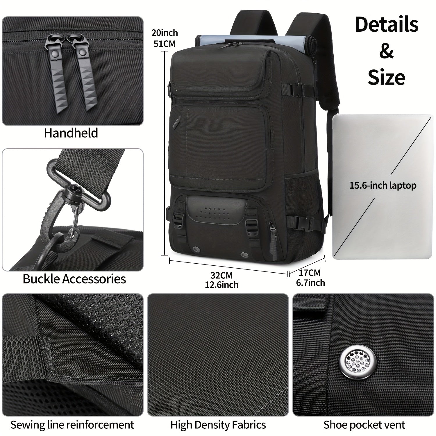 Reise-Herrenrucksack mit Laptopfach, Schuhfach und verstellbarem Riemen – für Wanderungen, Geschäftsreisen und Outdoor-Abenteuer