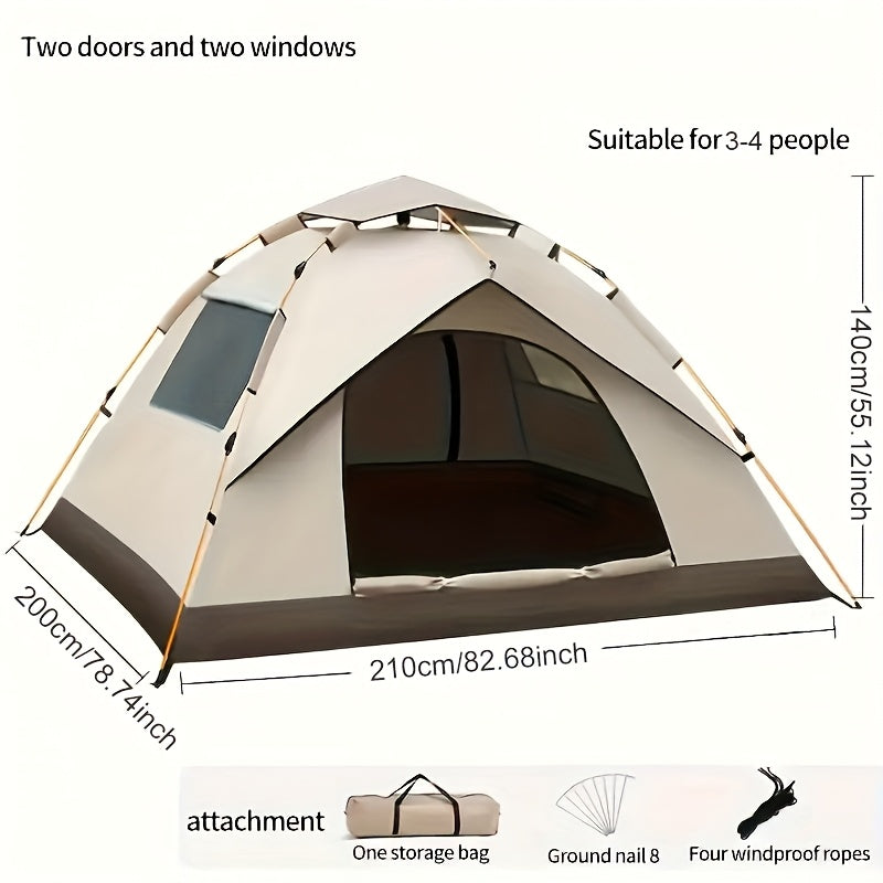 Blitzschnell aufgebautes Campingzelt für 1-3 oder 3-4 Personen – Ganzjahreszelt mit zwei Eingängen und Netzfenstern, leicht und in Grün/Gelb, ideal für Camping, Wandern, Jagd, Reisen und als Outdoor-Schutz, perfekt für die Ausrüstung von Campern