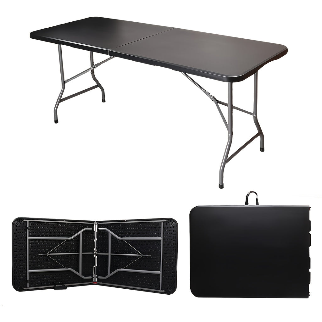 Folding Table 2.5/4/6FT Portable Heavy Duty Plastic Fold-in-Half Utility Table Portable Dining Table Indoor Outdoor Adjustable Height Folding with Carrying Handle, Locks, Camping and Party, Picnic Table -White/Black