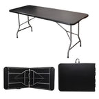 Folding Table 2.5/4/6FT Portable Heavy Duty Plastic Fold-in-Half Utility Table Portable Dining Table Indoor Outdoor Adjustable Height Folding with Carrying Handle, Locks, Camping and Party, Picnic Table -White/Black