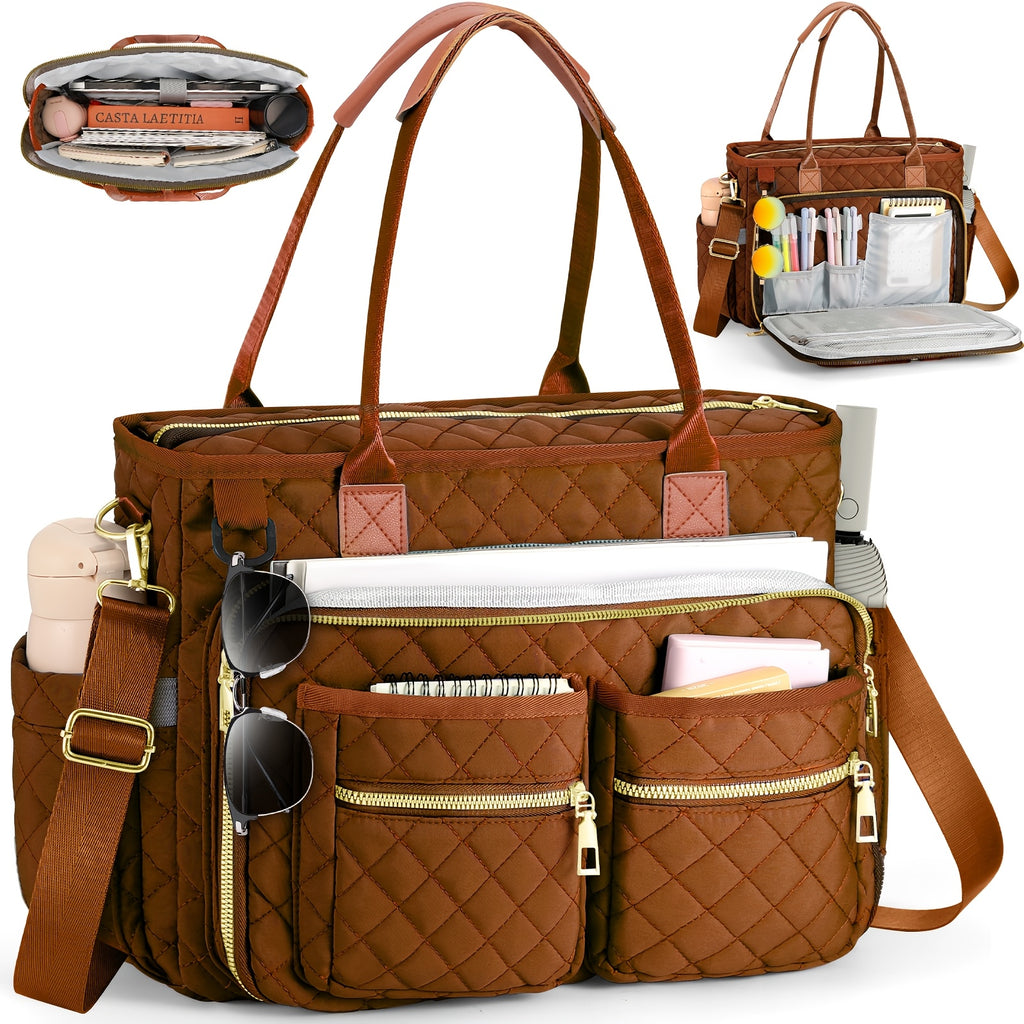 Teacher Bag for Women, Female 2025 New Diamond Patterned Commuting Tote Bag, Multi Compartment Computer Bag, And Wear-Resistant Professional Work Bag