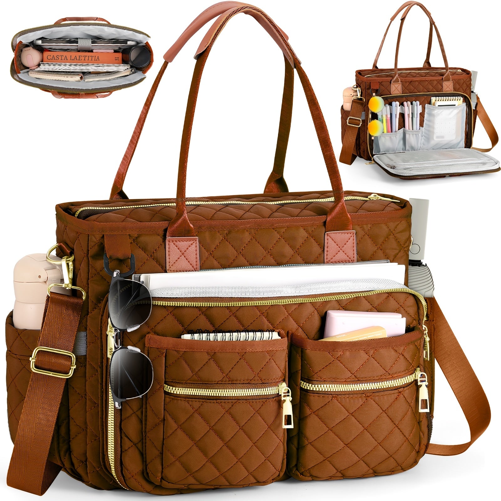 Lehrertasche für Damen, Damen 2025 Neue Tote Bag mit Rautenmuster für Pendler, Laptop-Tasche mit mehreren Fächern und strapazierfähige professionelle Arbeitstasche