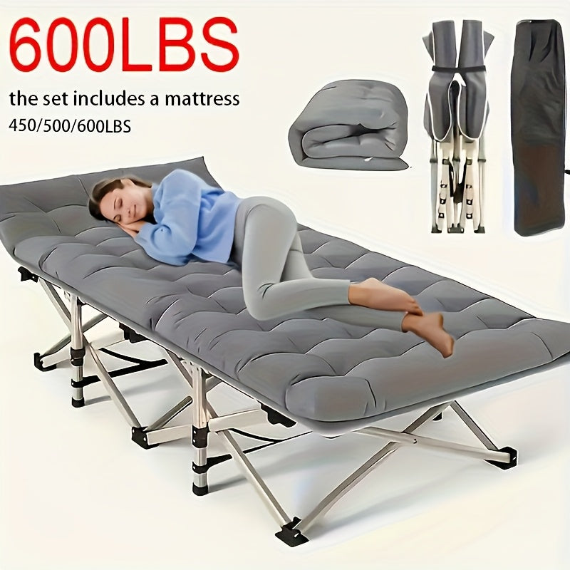 75-Inch 480/500/600 Lbs Outdoor Folding Bed, Without Mattress Available. Camping Bed with Flip Mattress, Portable Foldable Guest Bed, 600Lbs Weight Capacity, Heavy-Duty Bed with Handbag, Suitable For, Adults, Travelers, Gardens, Outdoor Solely