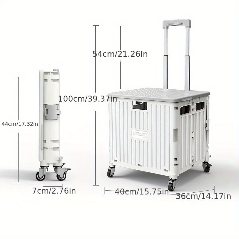 1pc Office Folding Portable Lightweight Cart 10.2 Gallon/14.7 Gallon, Portable Small Trailer, Plastic Travel Case, Outdoor Trolley with Universal Wheels And Lid for Camping, Shopping, Picnics Office