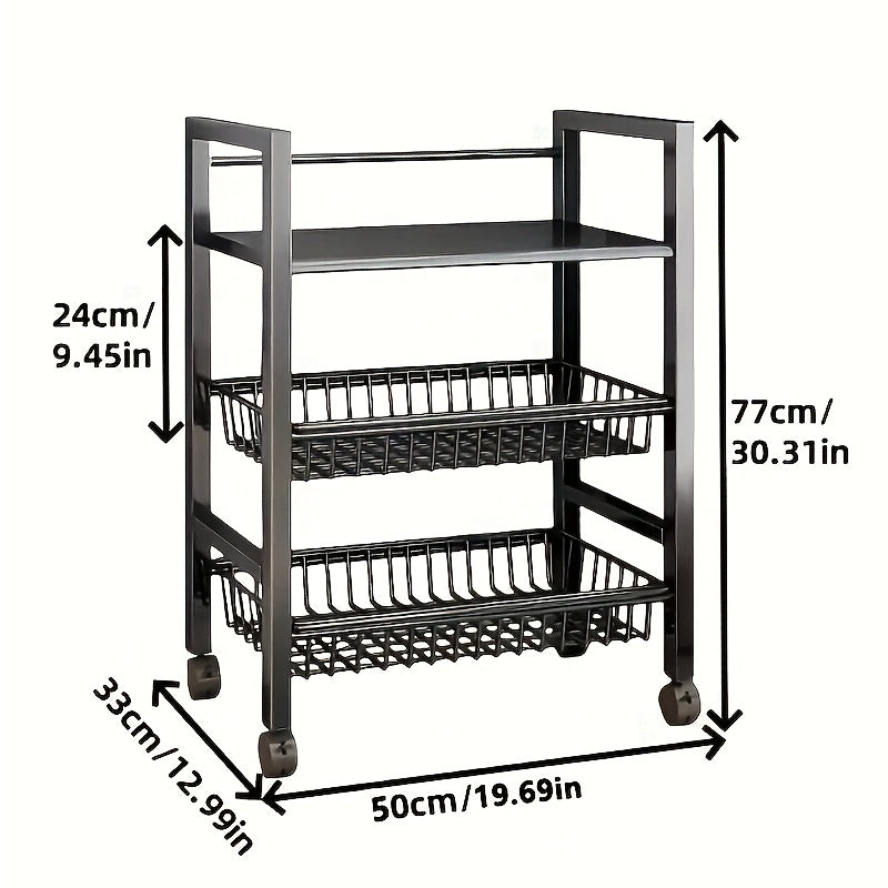 Office Storage And Organization Cart, 1pc Movable Storage Rack, Adjustable Kitchen Shelf with Wire Baskets, Kitchen Organizer And Storage, Metal Shelf Rack with Wheels, Suitable for Garage