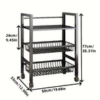 Office Storage And Organization Cart, 1pc Movable Storage Rack, Adjustable Kitchen Shelf with Wire Baskets, Kitchen Organizer And Storage, Metal Shelf Rack with Wheels, Suitable for Garage