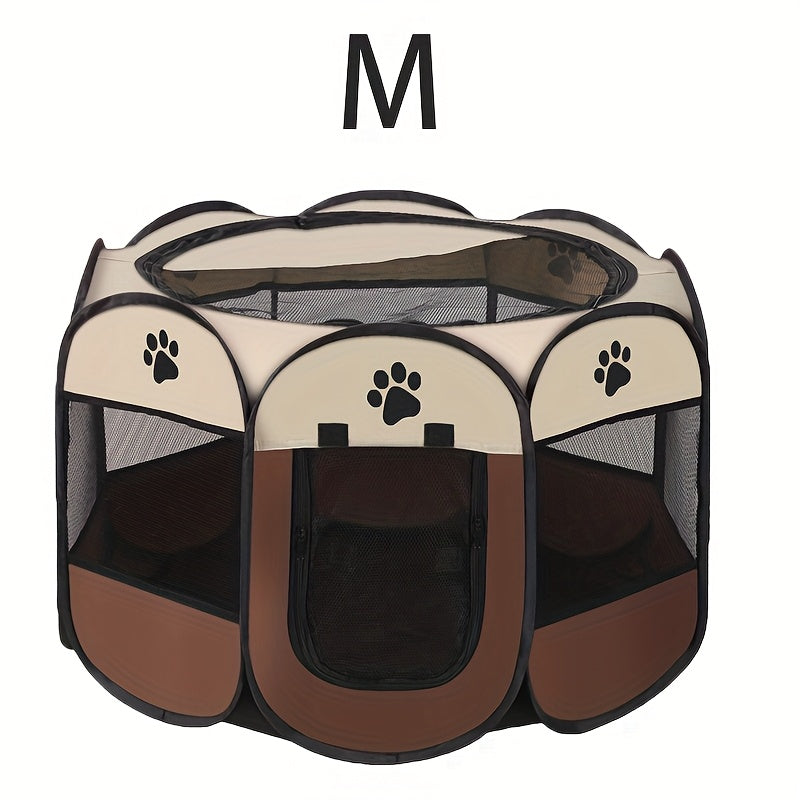 Durable Oxford Cloth Octagonal Pet Playpen for Cats and Dogs - Foldable, Scratch Resistant, Two-tone Design with Paw Print Accents, Indoor/ Outdoor Use (S, M, L), Portable Pet Playpen | Travel-Friendly Pet Pen | Durable Pet Tent