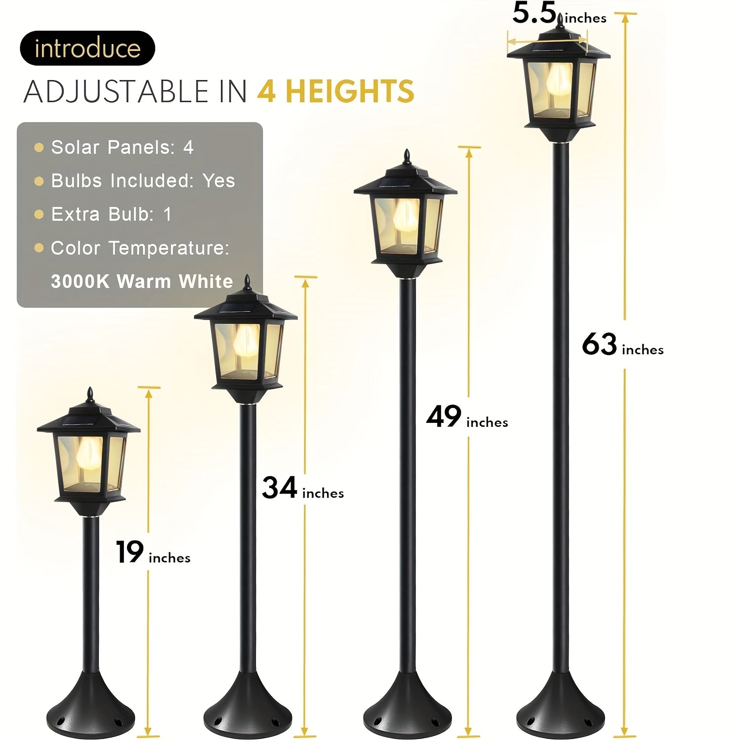 2 Pack 63in Solar Lamp Post Lights, Outdoor Post Lights, Christmas Decorations, Pole Lights Outdoor, Decorative Lamp for Garden, Patio, Lawn, Pathway, Driveway, Front/Back Door, Warm White, Replaceable Bulb, 1800LM