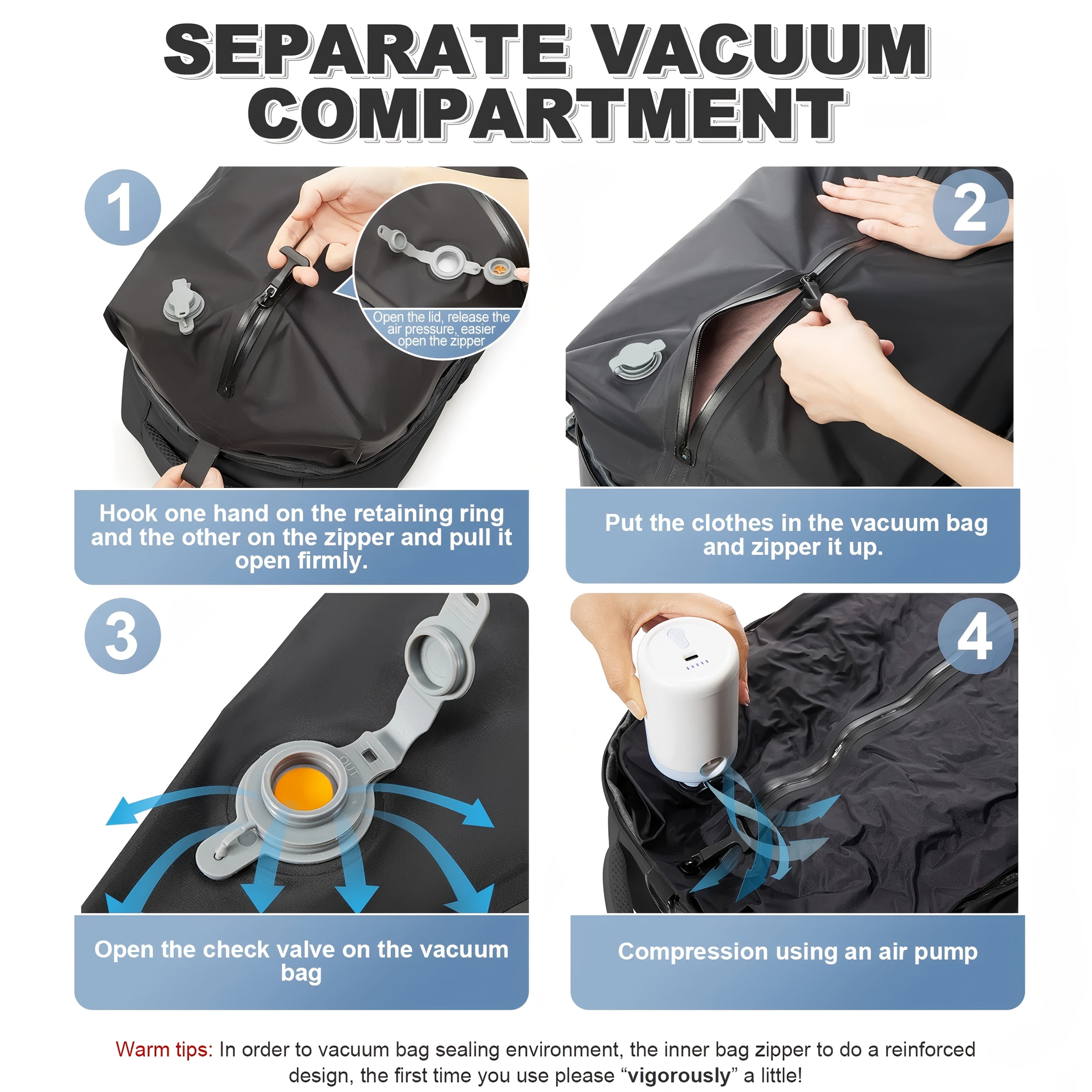 Reisetasche für Damen und Herren mit Vakuumversiegelung, Luftpumpe und erweiterbarem Design, ideal zum Transport von Laptops und zur Maximierung des Platzes
