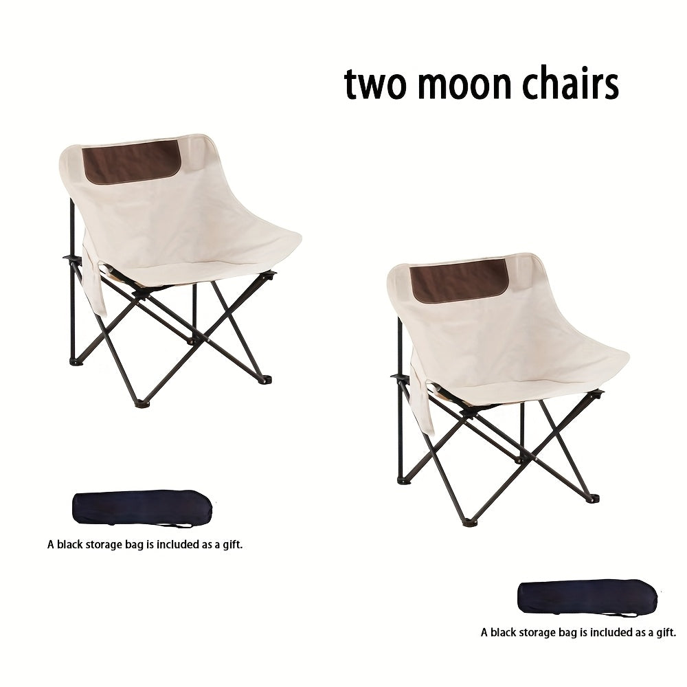 2pcs Moon Chair Set. As A Portable Folding Camping Chair, It Comes with A Storage Bag And Is Using In Courtyards, Beaches, Fishing Trips, Family Barbecues, Outdoor Hiking, And Picnic Parties.Not Recommended for Those Over 120 Pounds.
