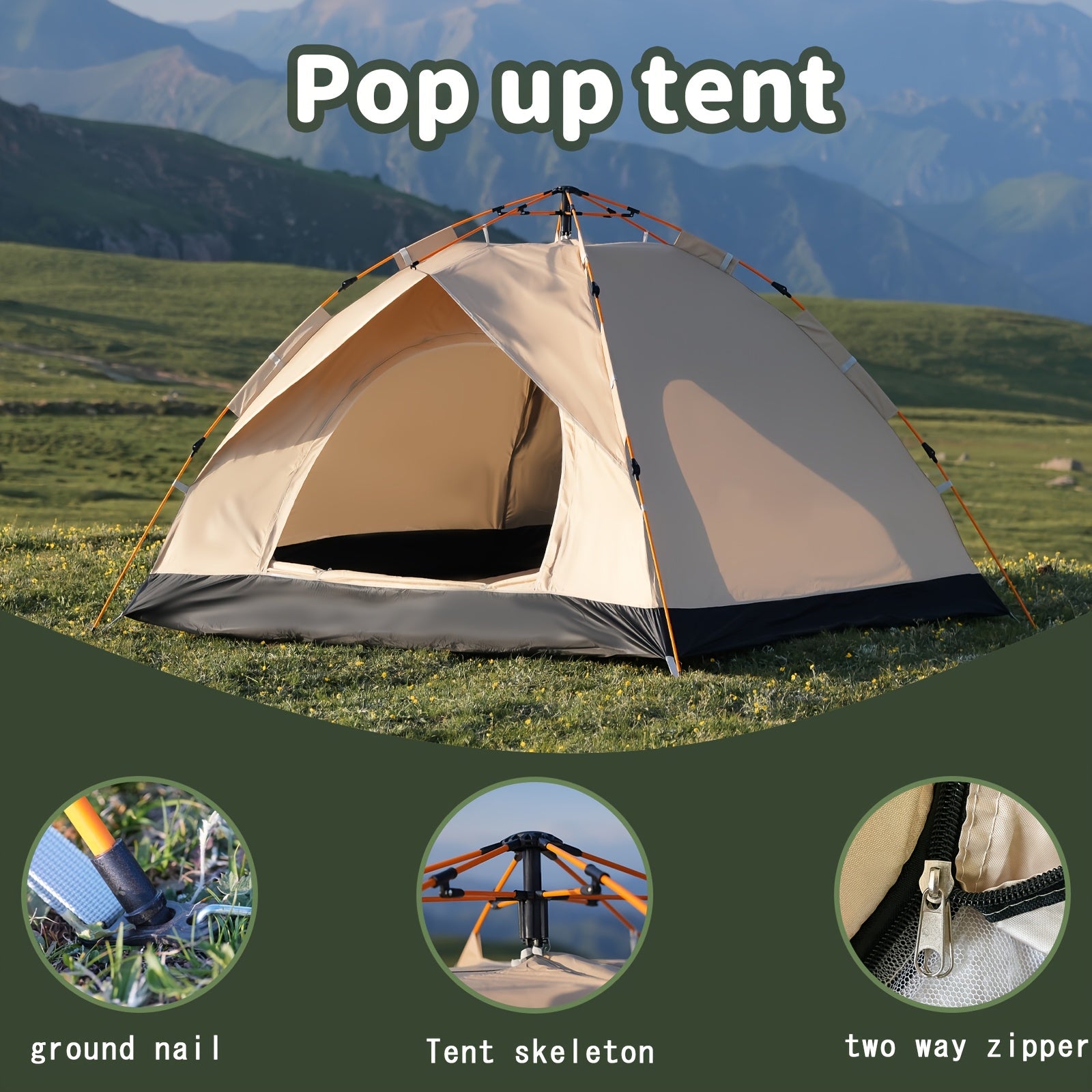 Vollautomatisches Pop-up-Zelt für Outdoor-Selbstfahrertouren, Camping, Angeln und Strandschutz, geeignet für 2-3 oder 3-4 Personen, tragbar zum Angeln und Wandern