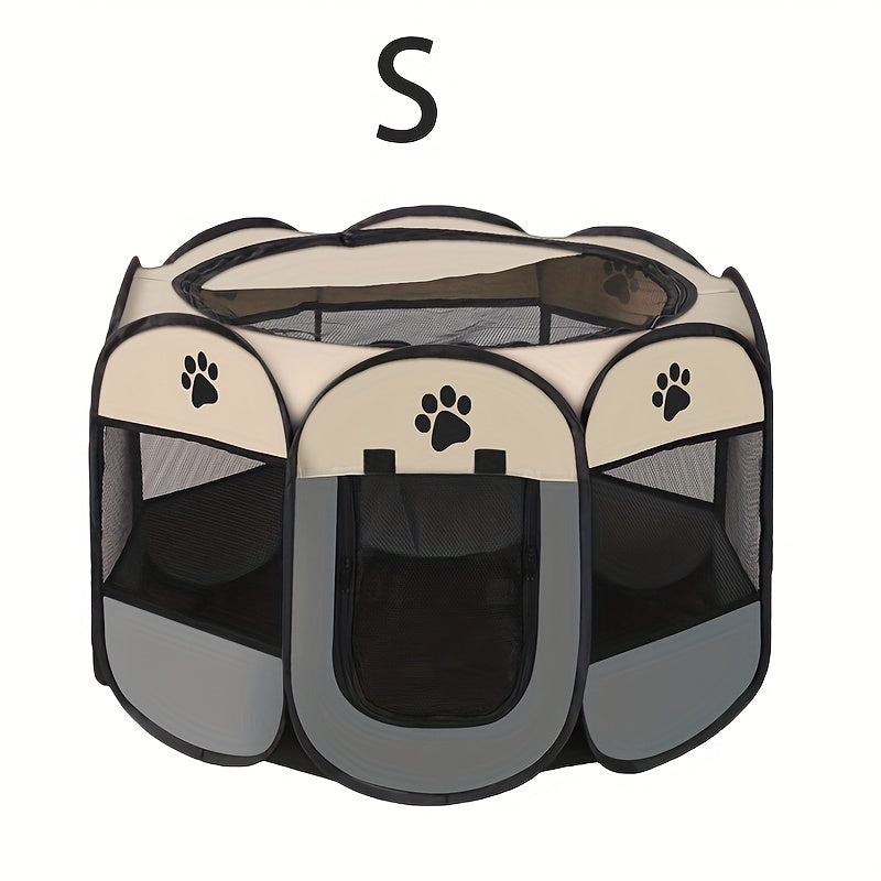 Durable Oxford Cloth Octagonal Pet Playpen for Cats and Dogs - Foldable, Scratch Resistant, Two-tone Design with Paw Print Accents, Indoor/ Outdoor Use (S, M, L), Portable Pet Playpen | Travel-Friendly Pet Pen | Durable Pet Tent