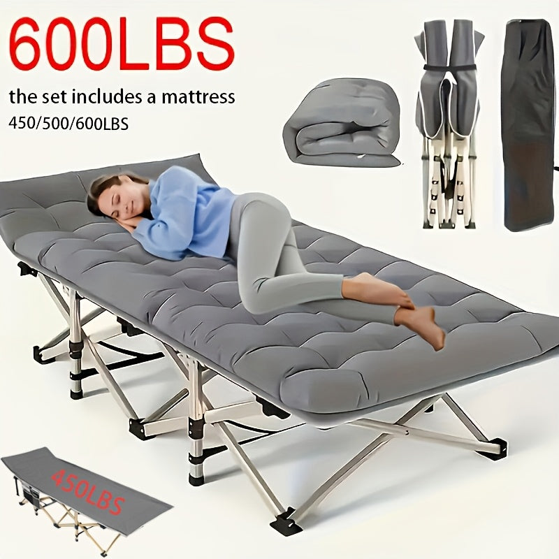 75-Inch 480/500/600 Lbs Outdoor Folding Bed, Without Mattress Available. Camping Bed with Flip Mattress, Portable Foldable Guest Bed, 600Lbs Weight Capacity, Heavy-Duty Bed with Handbag, Suitable For, Adults, Travelers, Gardens, Outdoor Solely