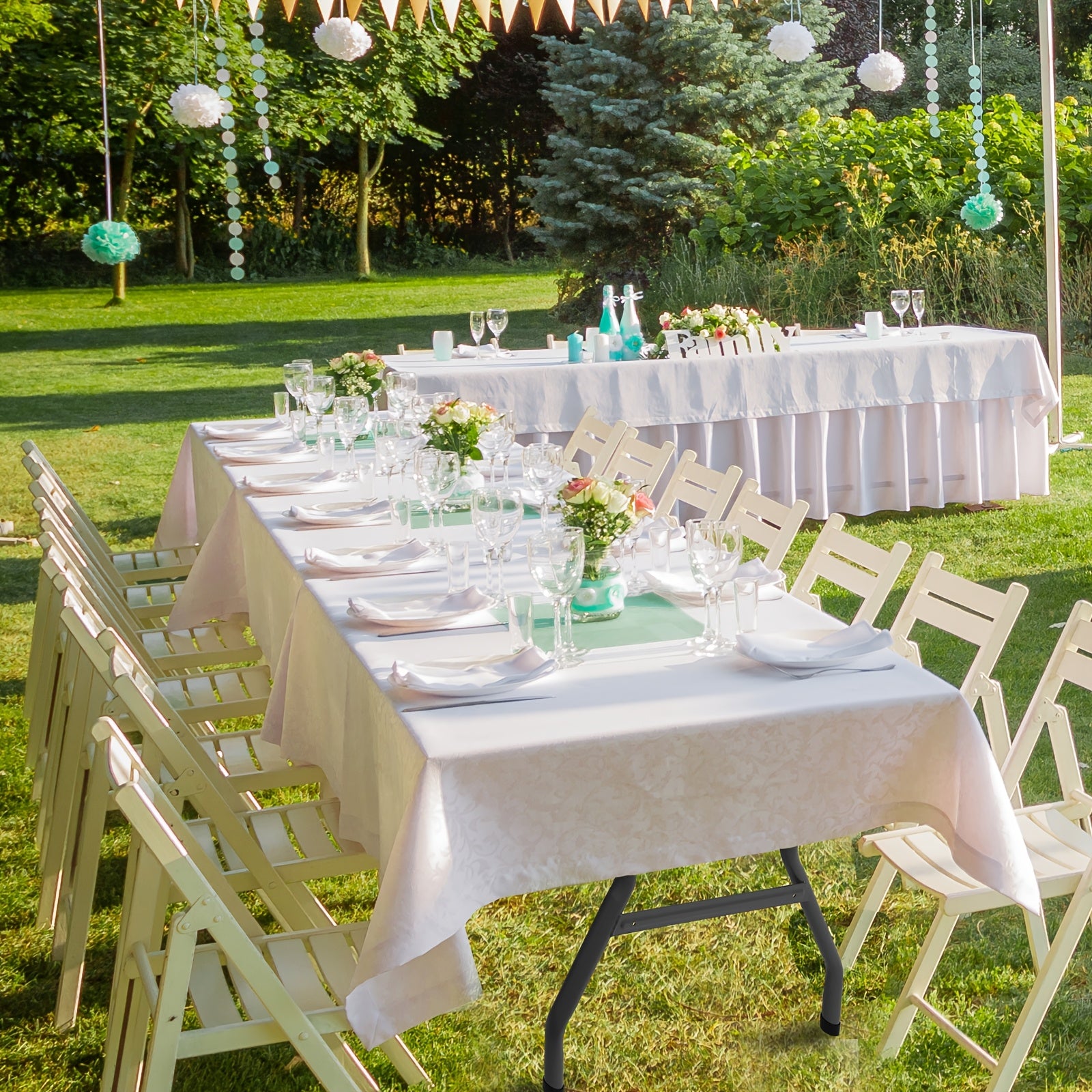 4ft/6ft Plastic Folding Table, Portable Dining Table Indoor Outdoor with Carrying Handle, Locks, Picnic Table -White