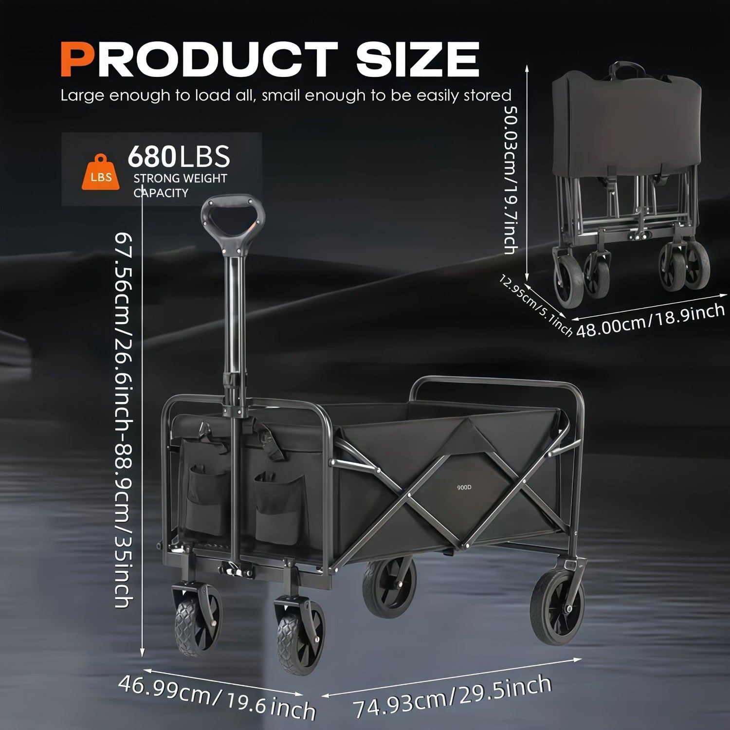 Robuster Faltwagen mit großer Kapazität, kann bis zu 308 kg transportieren, ideal für Einkäufe im Freien und Gartenarbeiten